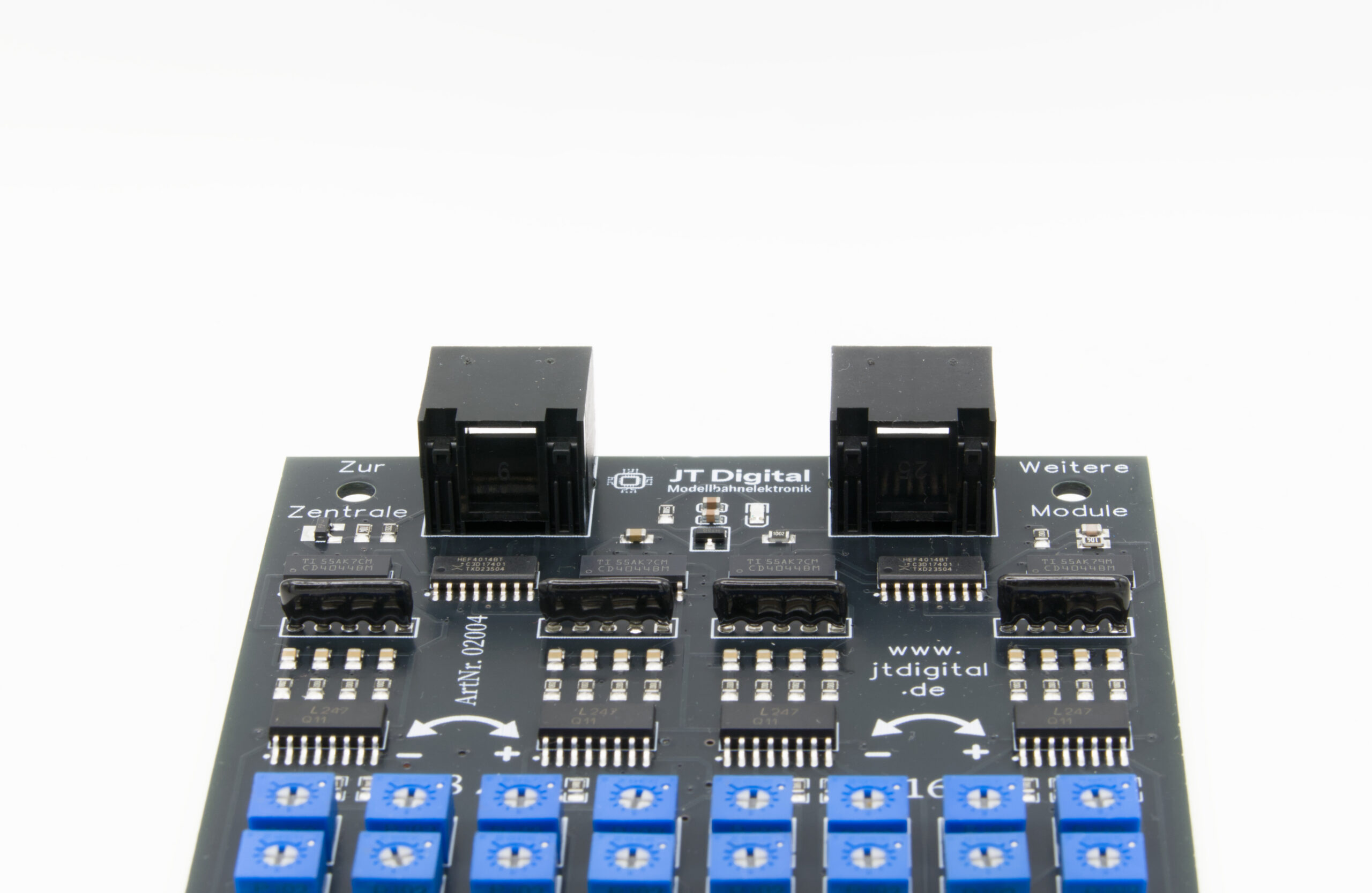 16-fach Gleisbelegtmelder s88-N mit zwei RJ45-Buchsen für den s88-N-Bus